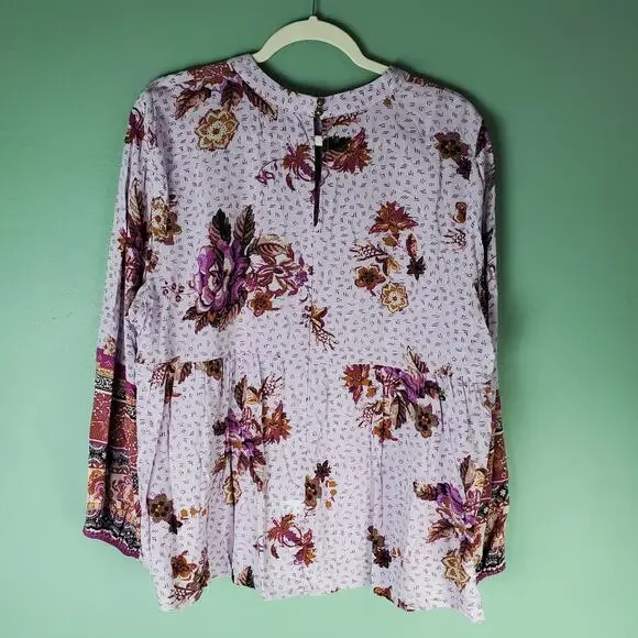 Maurices Womens Plus Size Purple Floral Long Sleeve Boho Blouse Top Size 1X - Picture 2 of 9